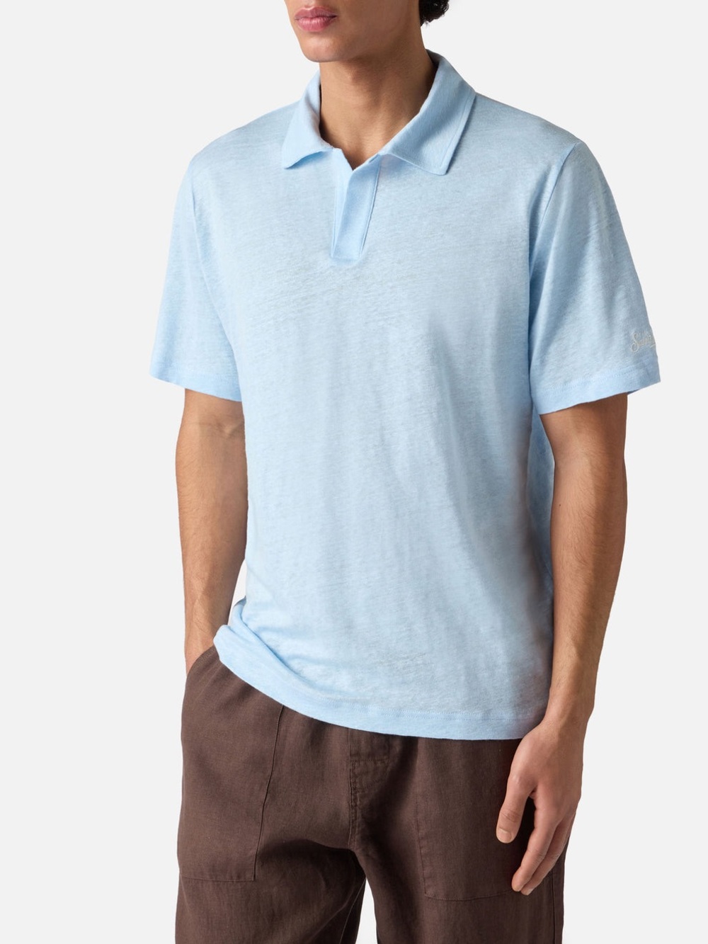 MC2 Saint Barth Le Polo LIGHT BLUE FRASER POLO IN PURE LINEN Sz L